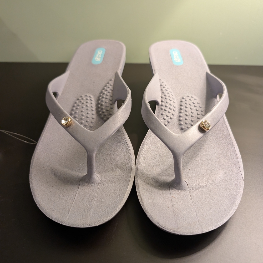 OKA b. Light Gray Sandals with Rhinestone Accent